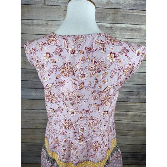 Beach Lunch Lounge XS NWT Tunic Blouse Tiered Ruffled Hem Boho Mixed Floral - Picture 6 of 10